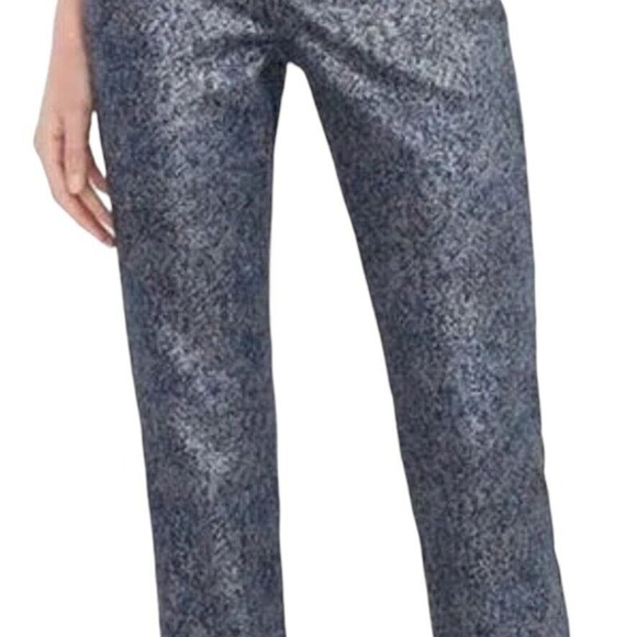 Express Slim Super High Rise Pants Women 4 Blue Silver Metallic New Foil Denim - Picture 2 of 10